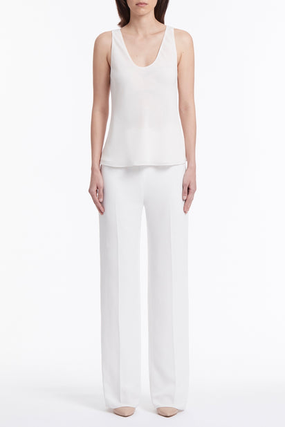 WHITE CREPE WIDE WAISTED PANT