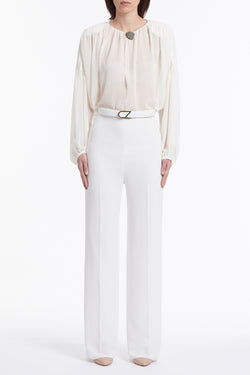 WHITE CREPE WIDE WAISTED PANT