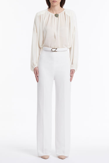 WHITE CREPE WIDE WAISTED PANT
