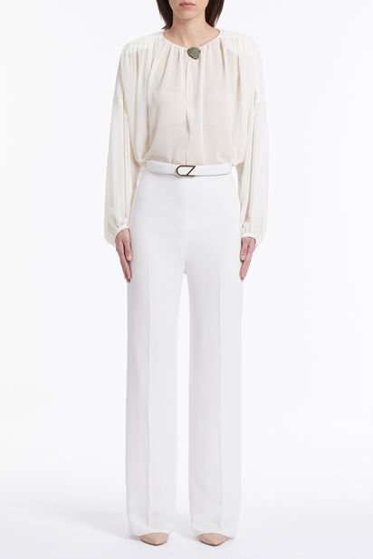 WHITE CREPE WIDE WAISTED PANT
