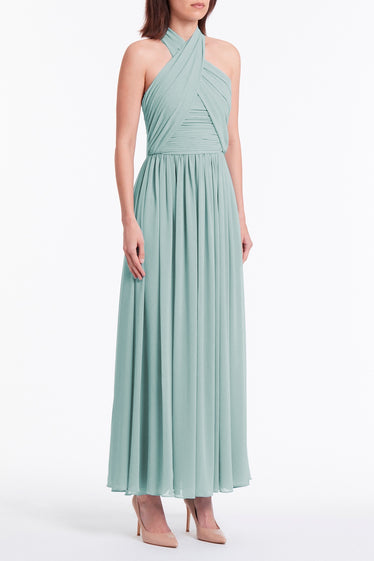 OCEAN GEORGETTE WRAPPED BODICE GOWN