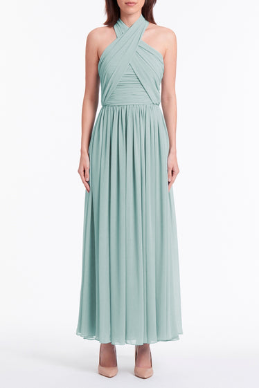 OCEAN GEORGETTE WRAPPED BODICE GOWN