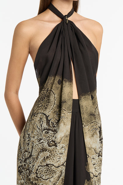 LINDY LEE BLACK FIERCE DRAGON SILK GOWN