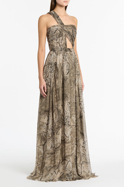 LINDY LEE MOSS FIERCE DRAGON SILK BUTTON GOWN