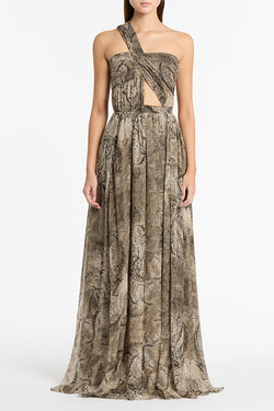 LINDY LEE MOSS FIERCE DRAGON SILK BUTTON GOWN