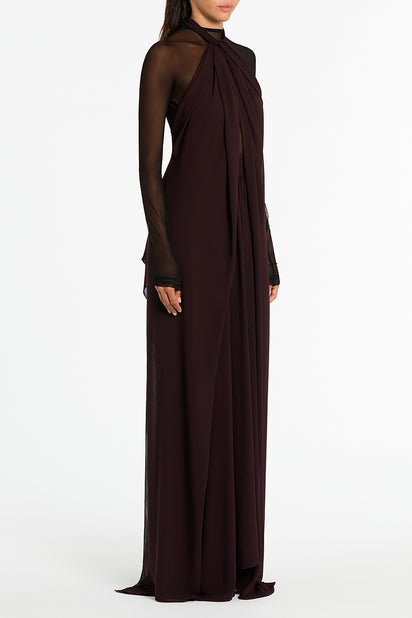 PLUM GEORGETTE DRAPED GOWN