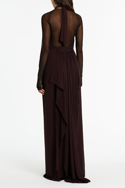 PLUM GEORGETTE DRAPED GOWN