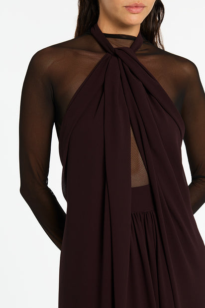 PLUM GEORGETTE DRAPED GOWN