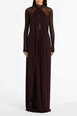 PLUM GEORGETTE DRAPED GOWN