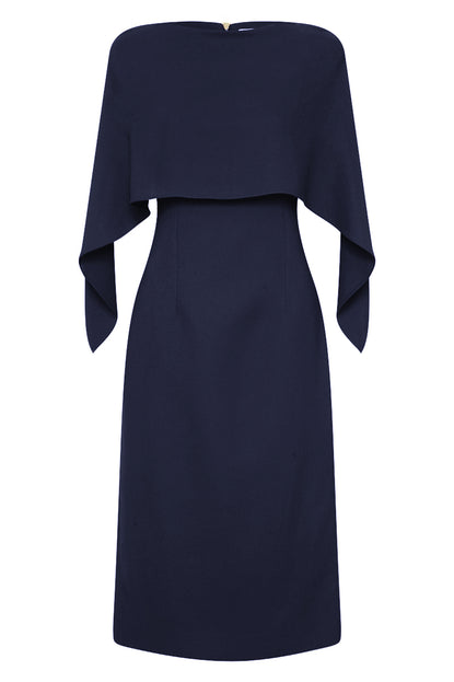 NAVY CREPE DRAPE FRONT DRESS – Carla Zampatti