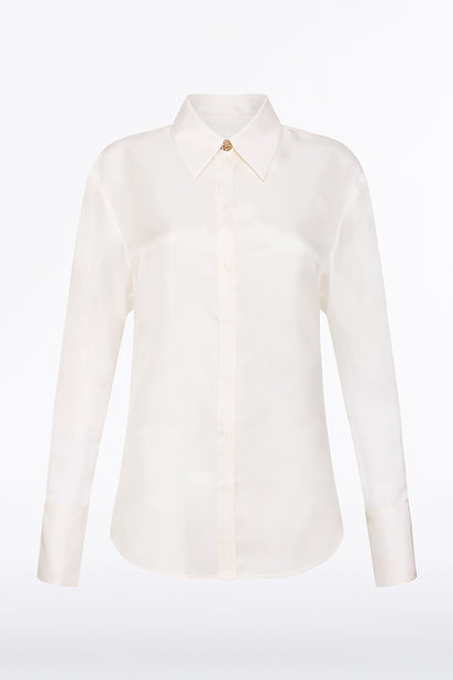 WHITE SILK TWILL RELAXED SHIRT