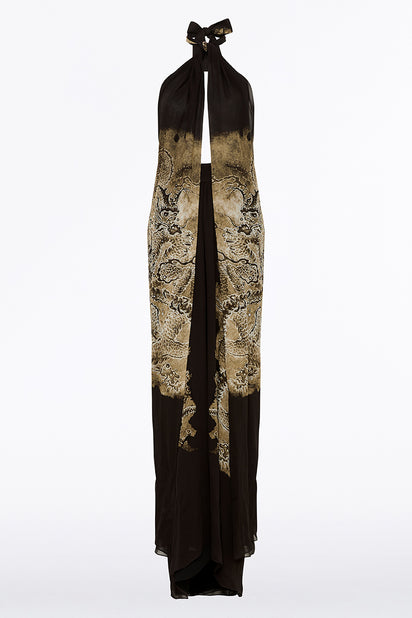 LINDY LEE BLACK FIERCE DRAGON SILK GOWN