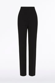 BLACK CREPE SLIM FLY-FRONT PANT