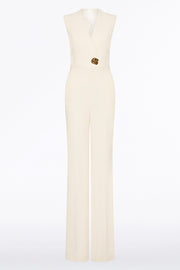 IVORY CREPE SCALLOPED JUMPSUIT