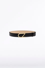 BLACK LEATHER CZ LOGO BELT