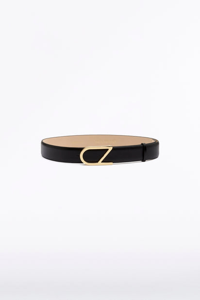 BLACK LEATHER CZ LOGO BELT