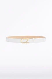 WHITE LEATHER CZ LOGO BELT