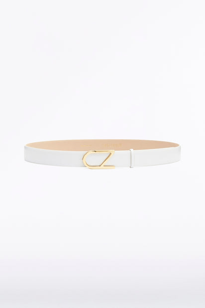 WHITE LEATHER CZ LOGO BELT