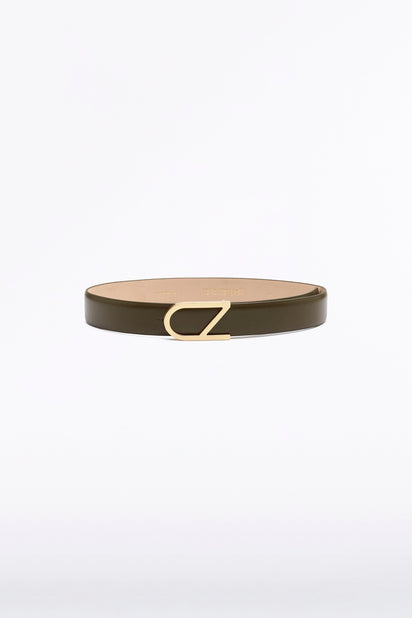 OLIVE LEATHER CZ LOGO BELT