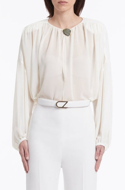 WHITE LEATHER CZ LOGO BELT