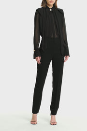 BLACK CREPE SLIM FLY-FRONT PANT