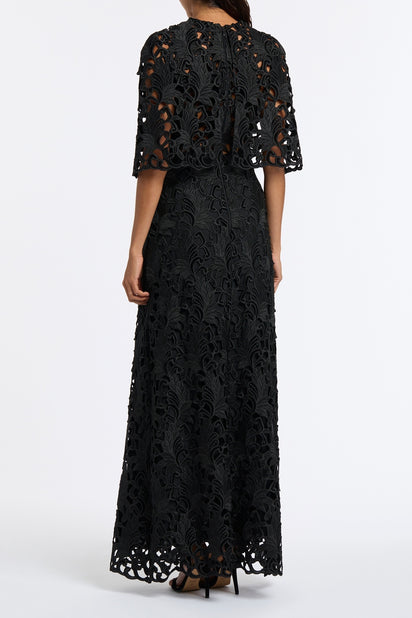 BLACK EMBROIDERED VELVET GOWN