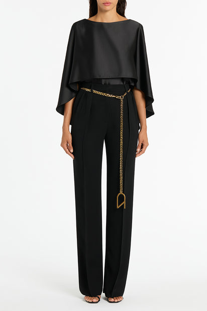 BLACK SATIN CAPE TOP