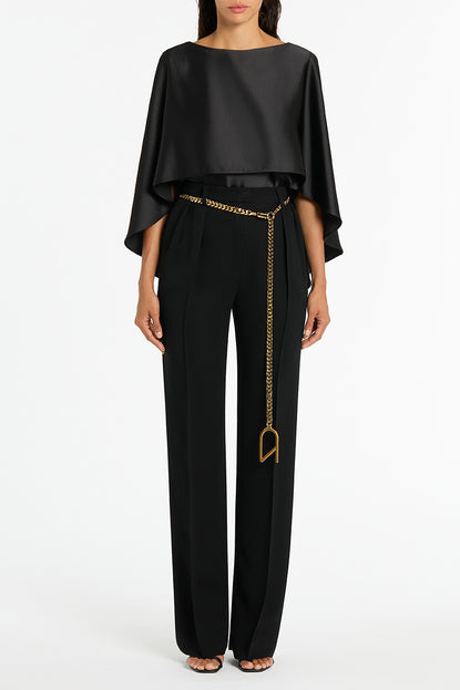 Cape Top with Bottle Embellishment in Black with White Seregraphy