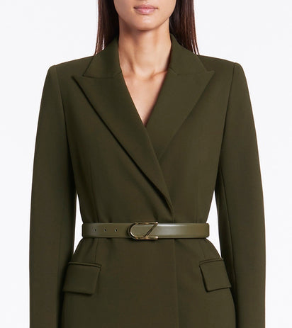 OLIVE LEATHER CZ LOGO BELT